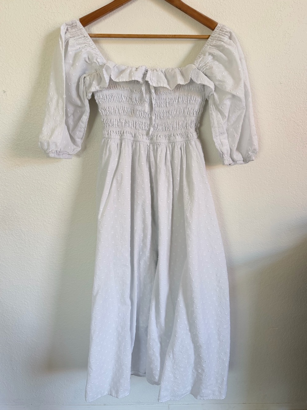 White Smocked Off-Shoulder Midi Dress